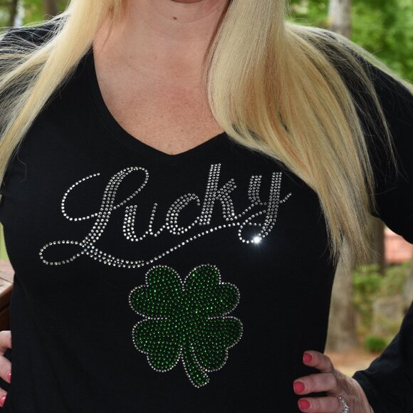 St. Patrick's rhinestone black long sleeve shirt XS S M L XL XXL 1X 2X 3… - Picture 7 of 7